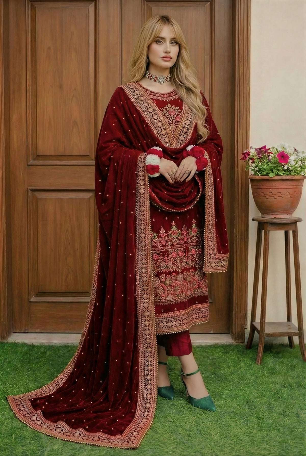 Aneelas Luxury Velvet Unstitched Embroidered Collection with velvet Shawl