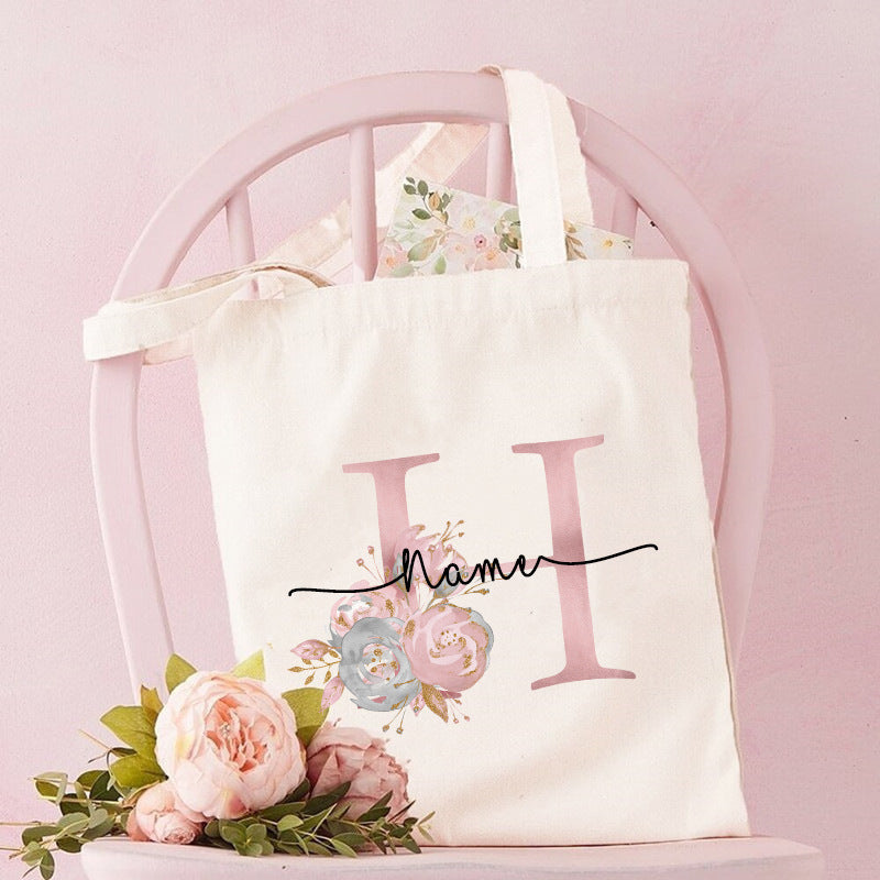 Monogrammed Canvas Bag Women's Letter Print Tote