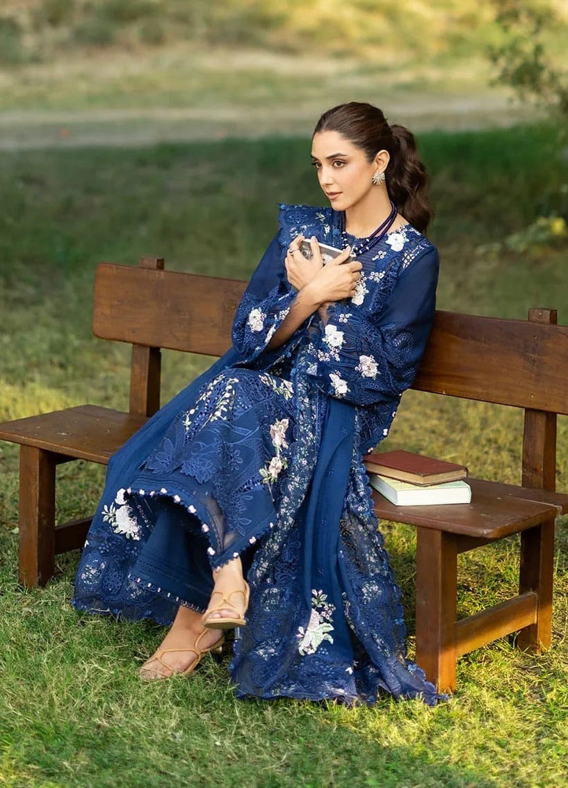 Elaf Luxury Lawn Embroidered 3PC Unstitched Suit Blue Belle