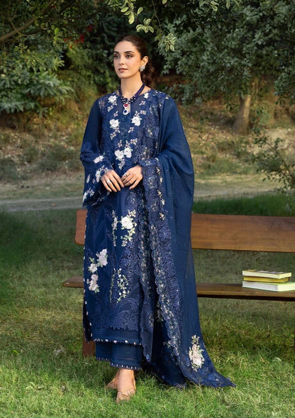 Elaf Luxury Lawn Embroidered 3PC Unstitched Suit Blue Belle
