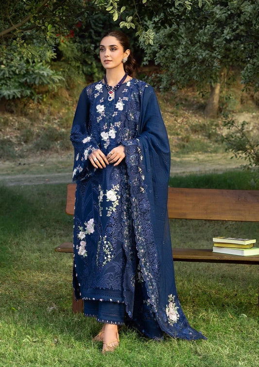 Elaf Luxury Lawn Embroidered 3PC Unstitched Suit Blue Belle