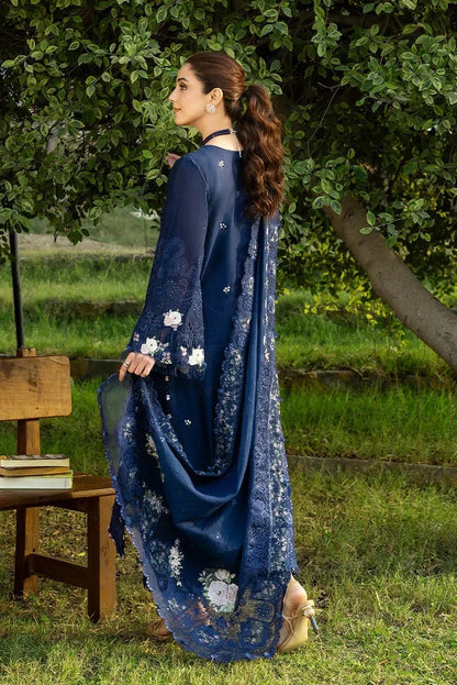 Elaf Luxury Lawn Embroidered 3PC Unstitched Suit Blue Belle