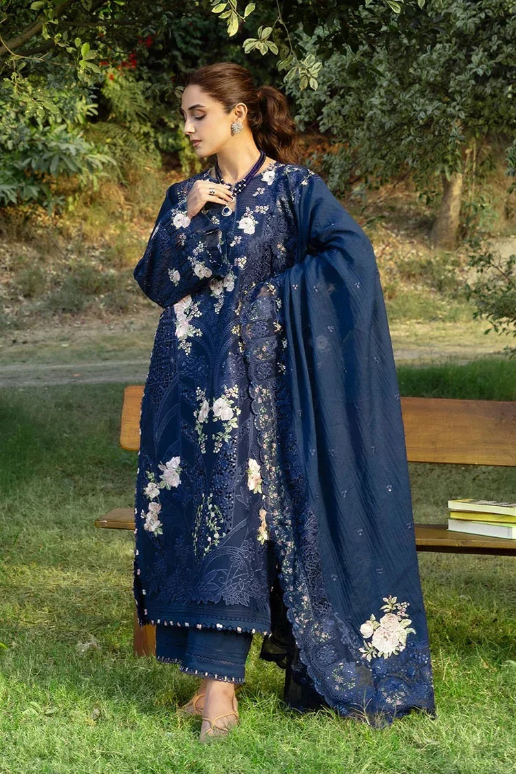 Elaf Luxury Lawn Embroidered 3PC Unstitched Suit Blue Belle