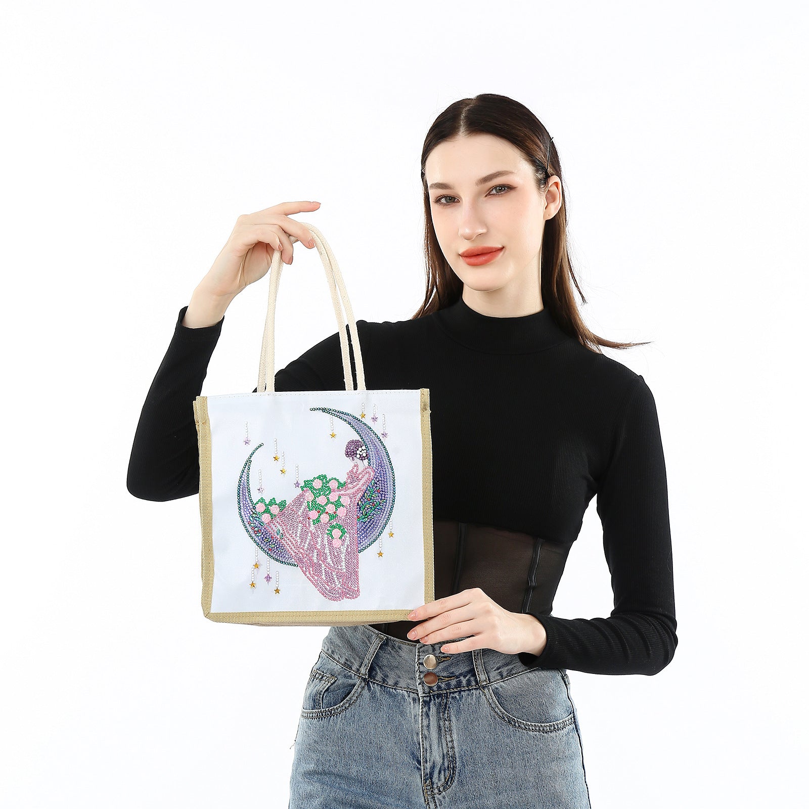 5d Diamond Painting Stick-on Crystals Bright Crystal Tote Bag