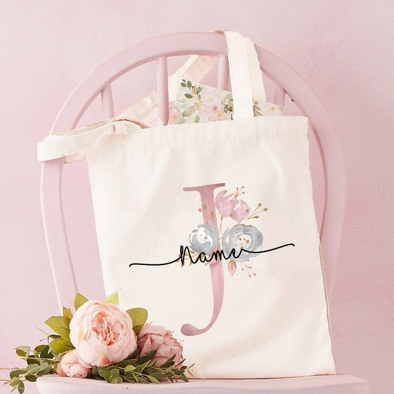 Monogrammed Canvas Bag Women's Letter Print Tote