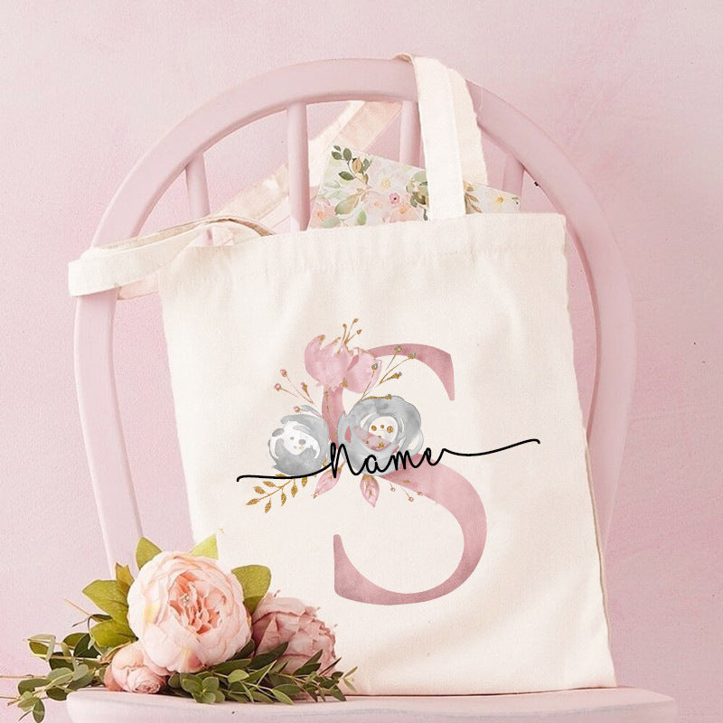 Monogrammed Canvas Bag Women's Letter Print Tote