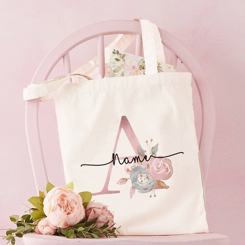 Monogrammed Canvas Bag Women's Letter Print Tote