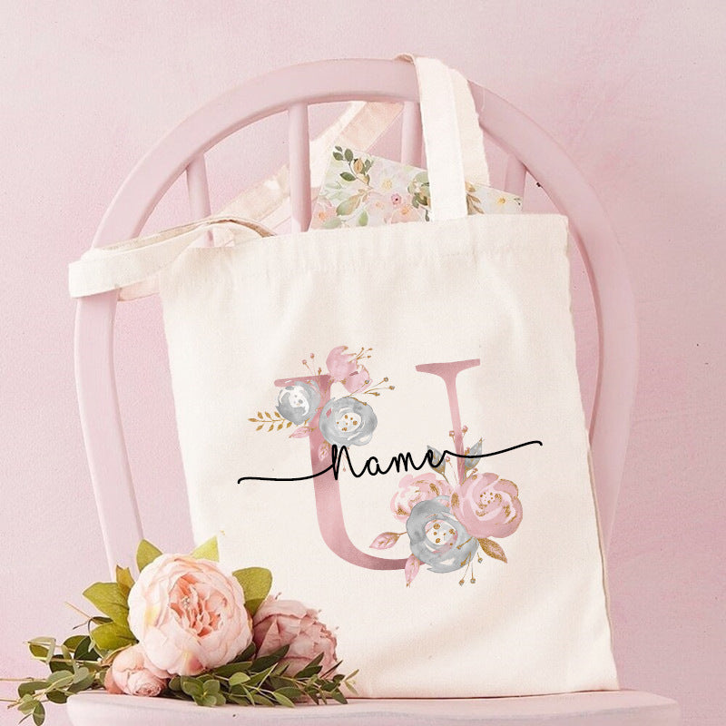 Monogrammed Canvas Bag Women's Letter Print Tote