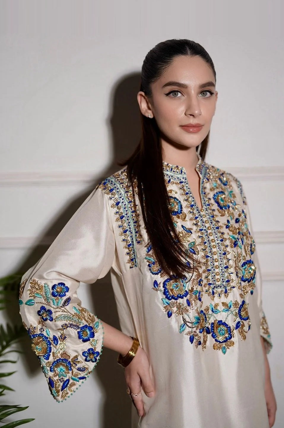 Alizay Saad Luxury Raw Silk Embroidered 3 Piece Unstitched - Ivories Festive