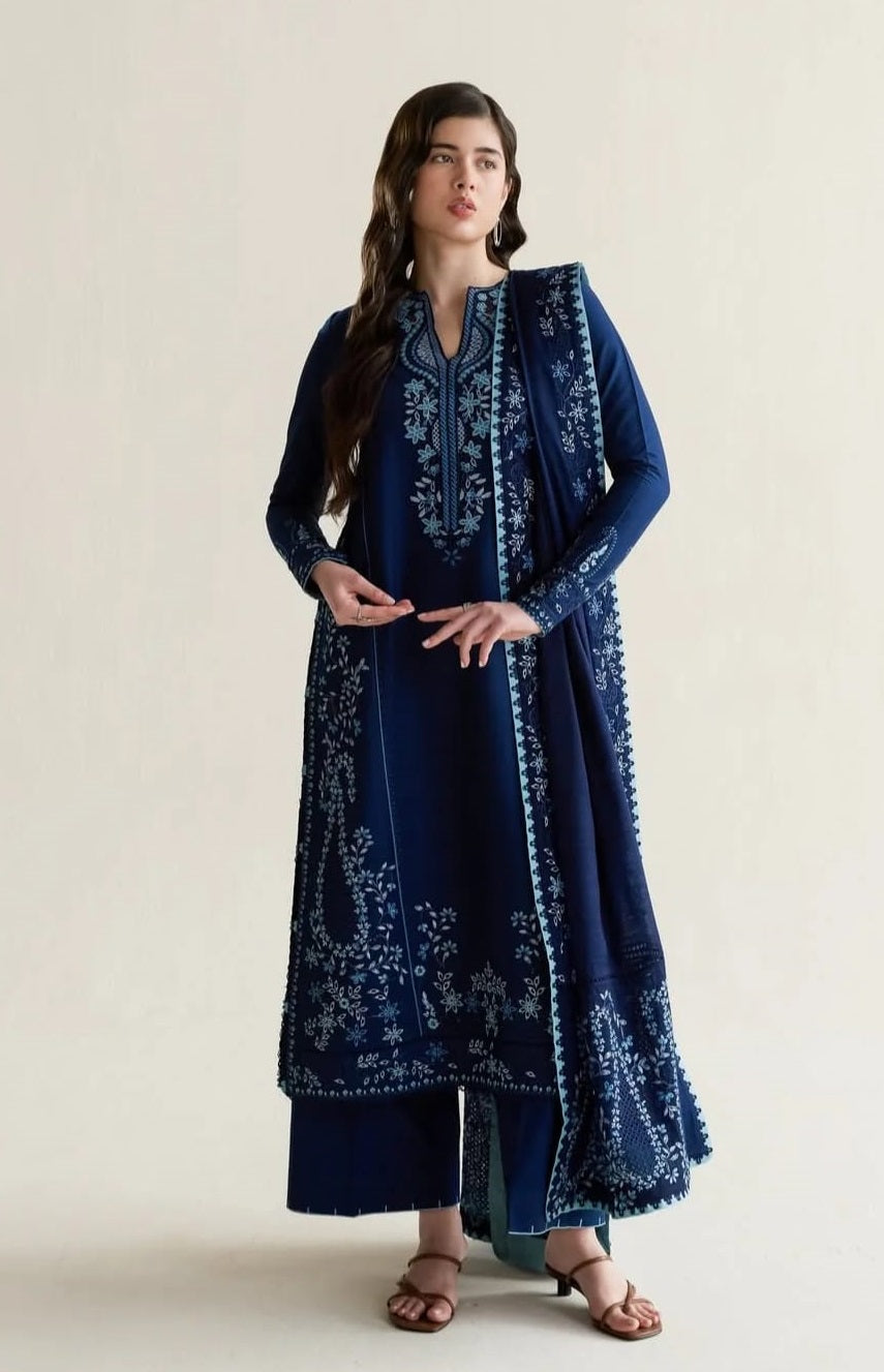 Pakeeza Dark Blue Luxury Embroidered Lawn 3Pc Unstitched Suit