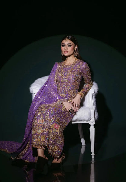 Nomi Ansari Luxury Pure Chiffon Unsticthed 3 Piece Couture