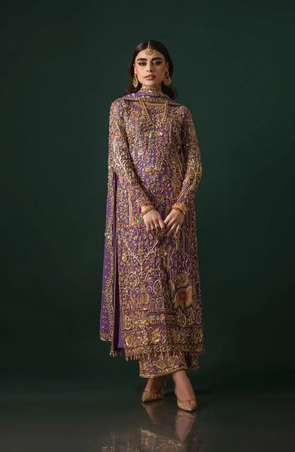 Nomi Ansari Luxury Pure Chiffon Unsticthed 3 Piece Couture