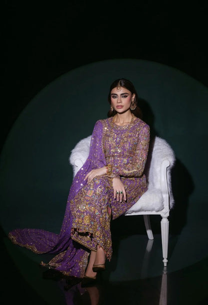 Nomi Ansari Luxury Pure Chiffon Unsticthed 3 Piece Couture