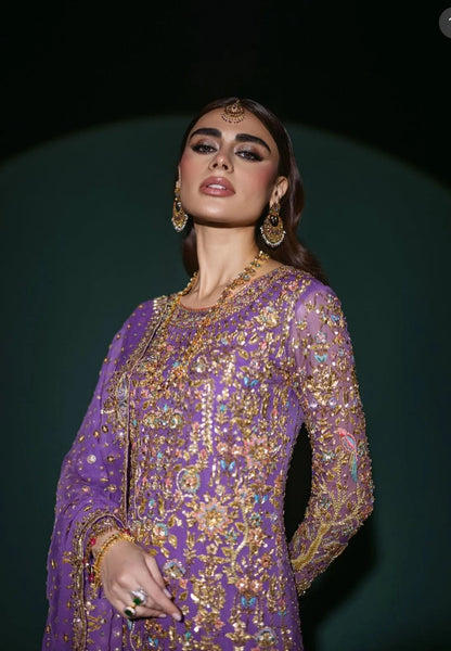 Nomi Ansari Luxury Pure Chiffon Unsticthed 3 Piece Couture