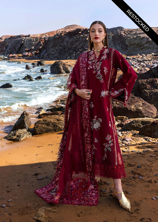 Crimson D5 B Stylish 3 Piece Lawn Embroidered Dress Unstitched Parsi Threads