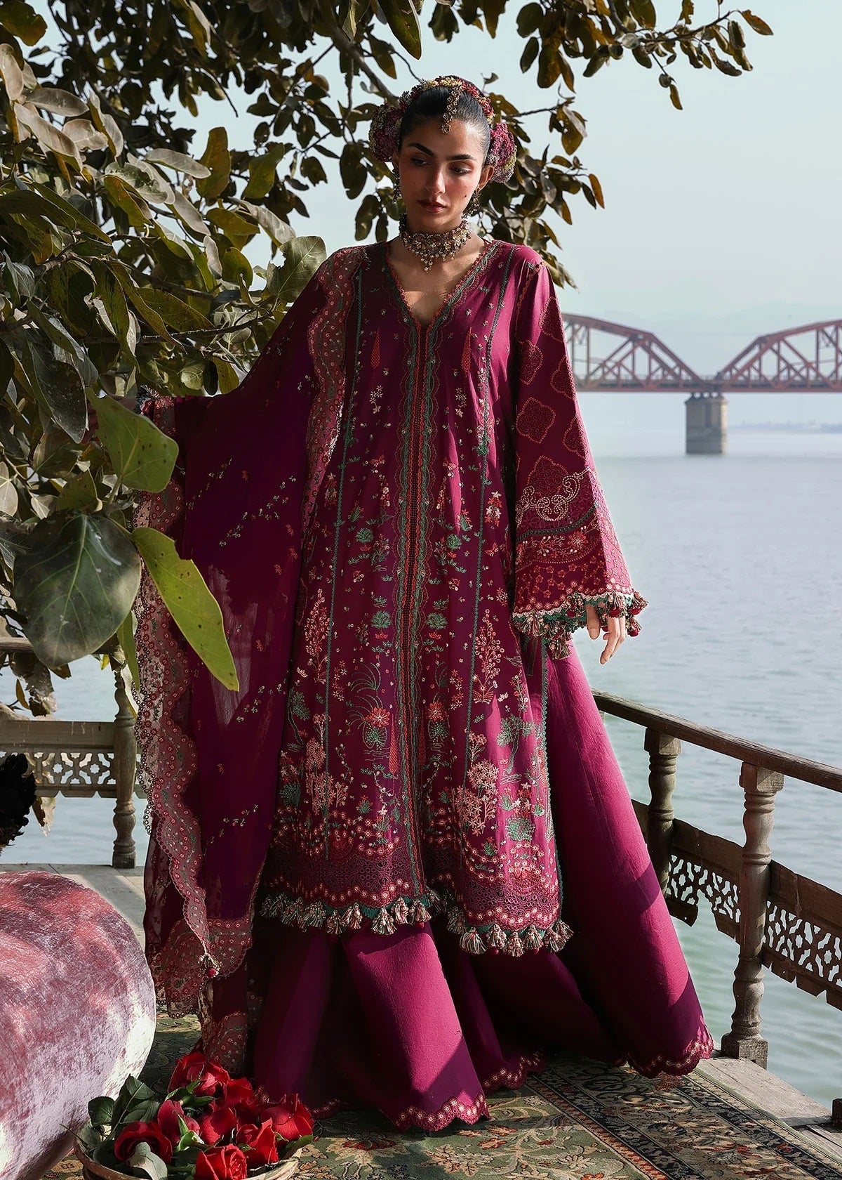 Hussain Rehar Luxury Embroidered Lawn 3Pc Unstitched Suit - Anjas