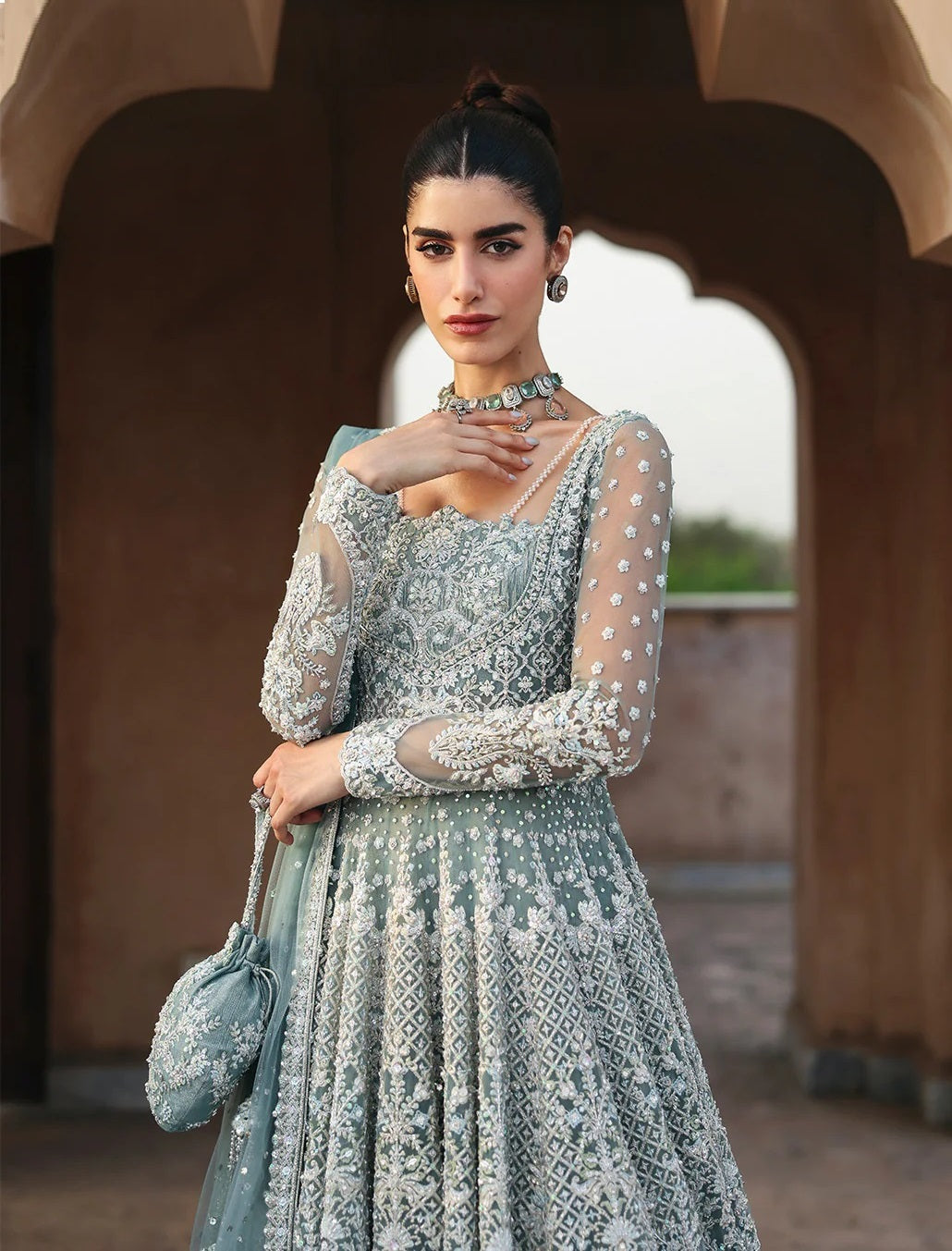 Dorien Luxury Net Embroidered 3Pc Unstitched Suit
