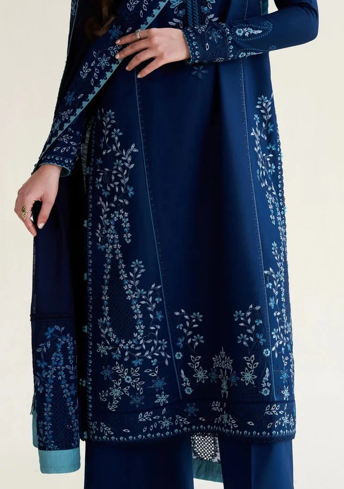 Pakeeza Dark Blue Luxury Embroidered Lawn 3Pc Unstitched Suit